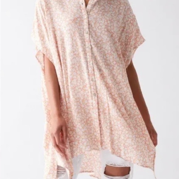 Lost and wander gauze Pick me in the desert pink and white floral tunic blouse - Picture 1 of 5